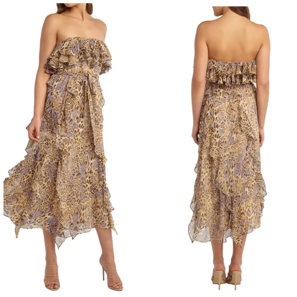 BARDOT Rumi Leopard Print Chiffon Midi Dress size S